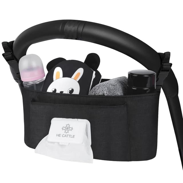Detalle de Vicloon Universal Kinderwagen-Organizer mit Feuchttücherspender (Polyester, wasserdicht) – Schwarz