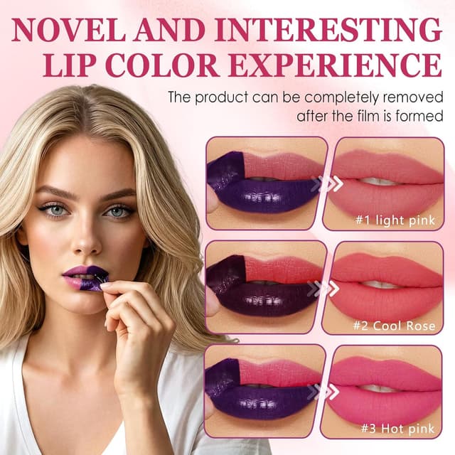 Detalle de Pack 3 x peel off lip stain longue durée (matte) avec crayon à lèvres imperméable