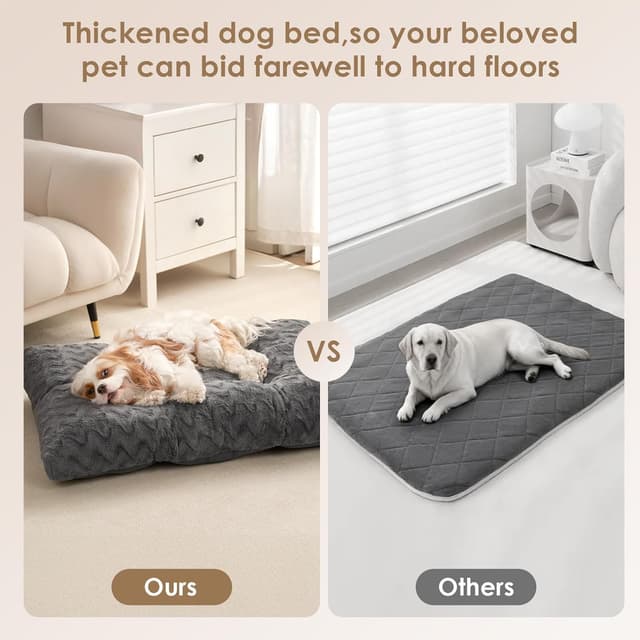 Detalle de EHEYCIGA waschbares Hundebett XL (104x68 cm) – reversible Hundematte mit Kunstpelz & Kunstleinen, dunkelgrau