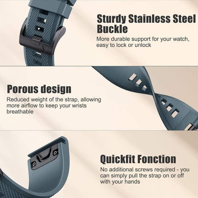 Detalle de NotoCity Quickfit 22mm Soft Silicone Strap for Garmin Fenix 6/6 Pro, Fenix 7 and 47mm models
