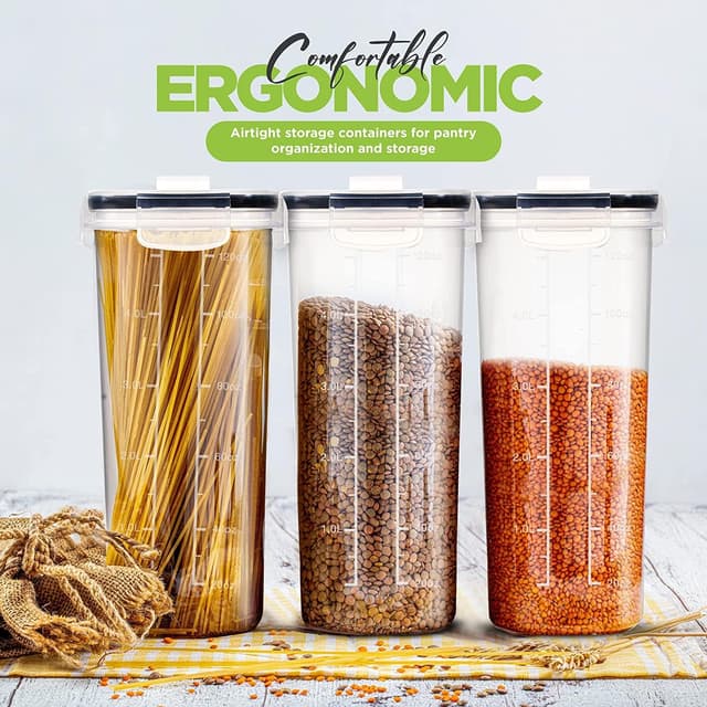 Detalle de Lot de 4 boîtes de rangement cuisine KICHLY (sans BPA) pour farine, sucre, pâtes et céréales