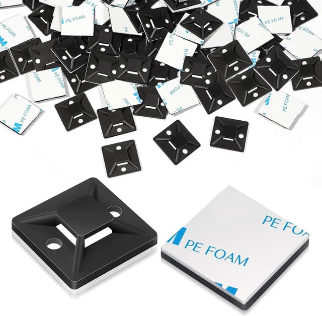 Detalle de 100x Klebesockel für Kabelbinder 18 x 18 mm – selbstklebende Kabelbinderhalter mit Schraubenloch, schwarz