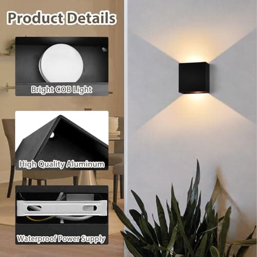 Detalle de KYOTECH aplique de pared LED IP65 12W (2 uds), luz blanco cálido 3000K, exterior e interior