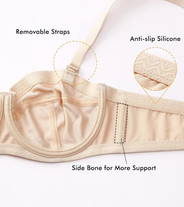 Detalle de DELIMIRA Femme soutien-gorge grande taille à bretelles amovibles, armature et anti-glisse