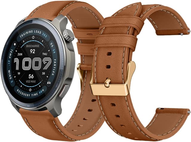 Detalle de LanQii Lederarmband (22 mm) für Amazfit Active Max, T-Rex 3 Pro & weitere Modelle, braun