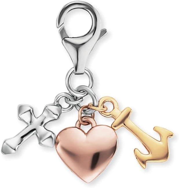 Detalle de Engelsrufer Damen Charm Anhänger Liebe & Hoffnung aus Sterlingsilber – drei Symbole Kreuz, Herz und Anker