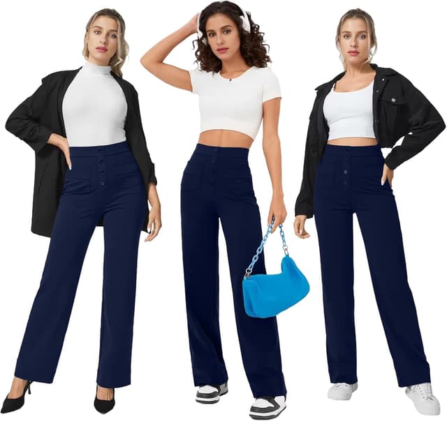 Detalle de Glacspyg Yoga : pantalon de survêtement femme taille haute à poches et bouton