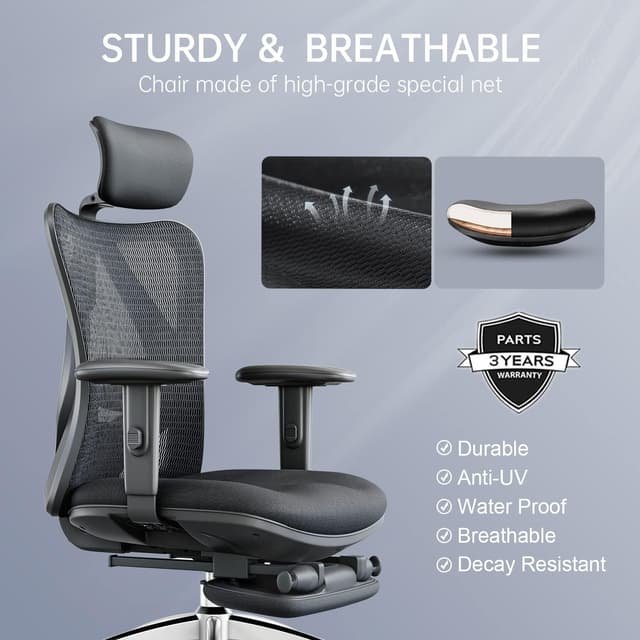 Detalle 2 de SIHOO M18M156 chaise de bureau ergonomique avec repose-pieds et appui-tête noir