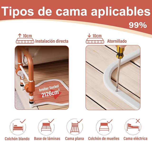 Detalle 1 de Barandilla cama adulto plegable Barandilla Cama 3 alturas seguridad