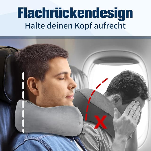 Detalle 2 de Cirorld Nackenkissen fürs Flugzeug: verstellbares Memory-Foam-Reisekissen mit Ohrstöpseln, Augenmaske & Tragetasche