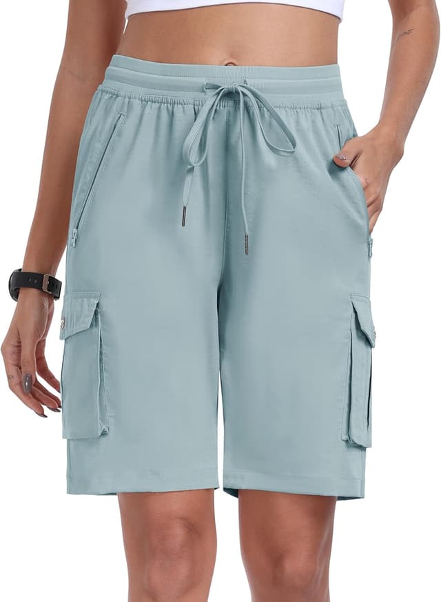 Detalle 2 de MoFiz Pantaloncini cargo trekking da donna in bermuda estiva con 6 tasche
