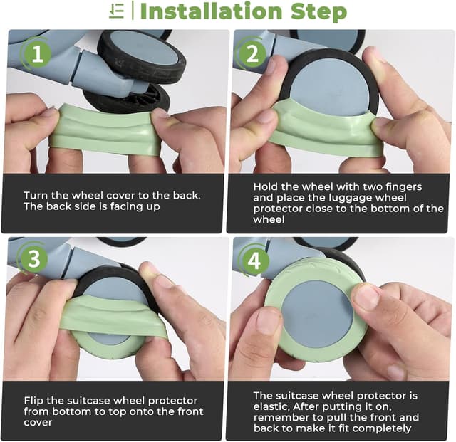 Detalle 2 de Wanzhuango 8er-Set Silikon-Gepäckradabdeckungen für Spinnerräder (2–2,4 Zoll) – leiser, verschleißfester Schutz