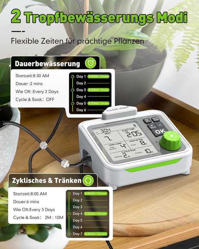 Detalle de RAINPOINT Bewässerungssystem für Zimmerpflanzen – automatisches Tropfbewässerungskit für bis zu 20 Töpfe mit Zyklus- & Einweichmodus