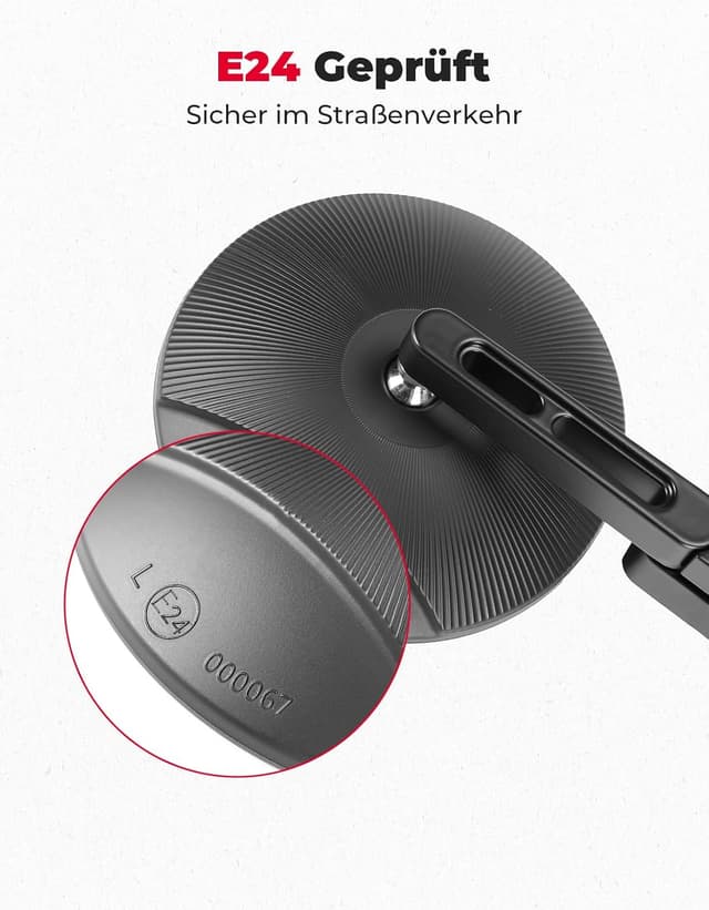 Detalle de KEMIMOTO CNC Motorrad Spiegel E24 geprüft – 360° drehbar, 2 Stück Lenkerendenspiegel für viele Lenker