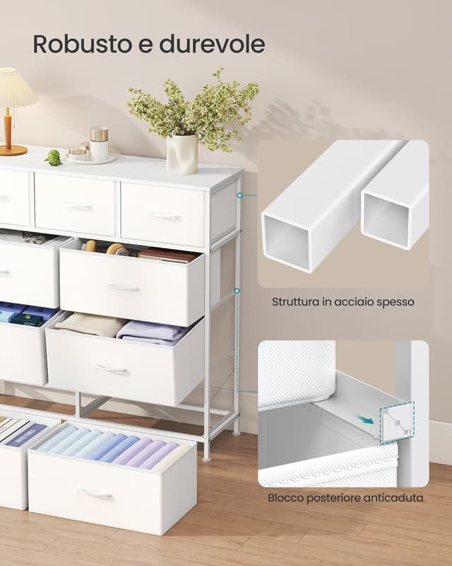 Detalle 2 de SONGMICS BELLAH cassettiera bianco nuvola e bianco neve con 9 cassetti LGS324WH01