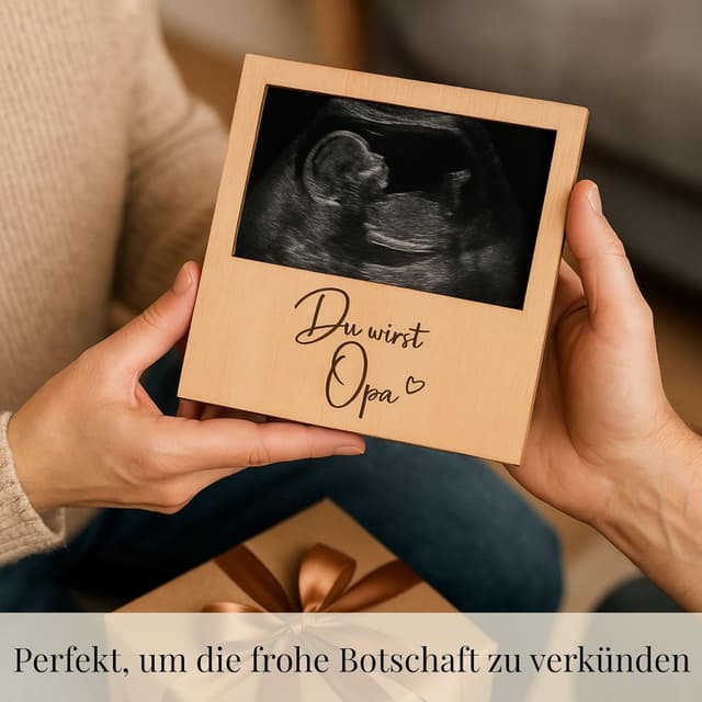 Detalle 2 de Milaboo® Holzrahmen zur Schwangerschaftsverkündung „Du wirst Opa“ – Fotorahmen aus Naturholz für das Ultraschallfoto