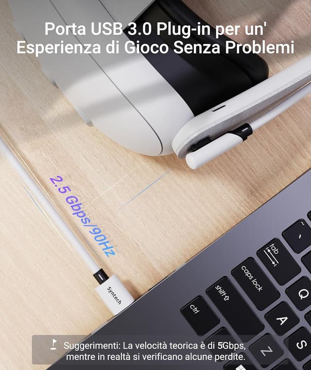 Detalle de Syntech VR Cavo Link con Ricarica 5 m per Meta Quest 3S/Quest 3/Quest 2