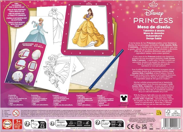 Detalle de Tavolo luminoso Educa per Principesse Disney (20006) con adesivi e modelli, da 5 anni