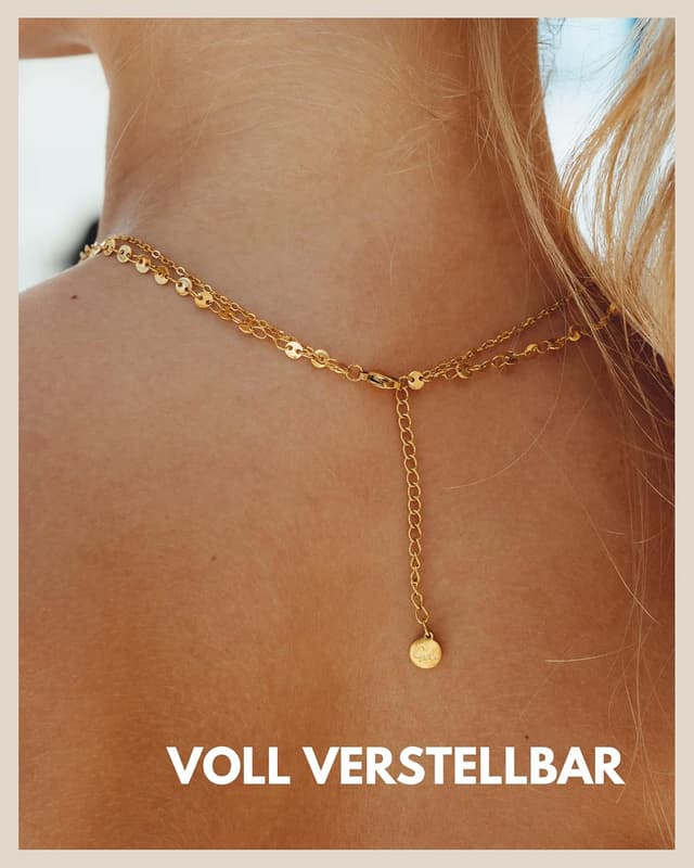 Detalle de GD GOOD.designs mehrreihige Coin-Halskette für Damen – wasserfeste zweireihige Plättchenkette aus Edelstahl