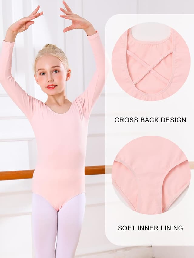 Detalle de Bezioner Ballet Leotard for Girls (88% nylon, 12% spandex) – Long Sleeve Gymnastics & Dance Outfit