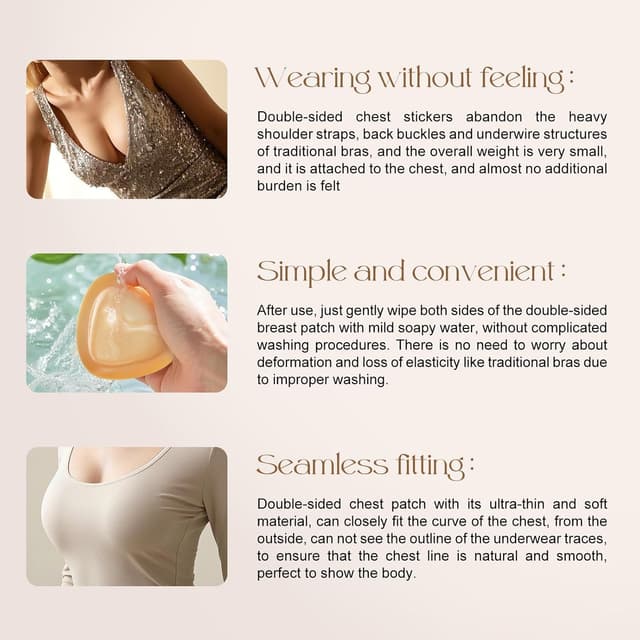 Detalle de Uiheex Double Sided Sticky Bra Inserts (Reusable Push Up Adhesive Pads) for Bikini, Swimsuit & Sports Bra