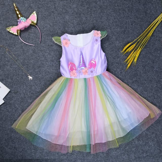 Detalle 2 de URAQT Robe licorne enfant de princesse pour déguisement et fête Unicorn Party