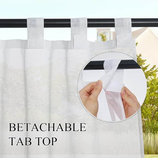 Detalle de PONY DANCE Outdoor-Vorhang mit Klett-Schlaufen, transparent, weiß – 1 Stück (H 213 x B 254 cm)