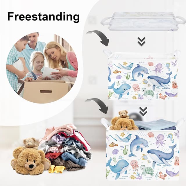 Thumbnail 2 de HUUMONSS Cute Sea Animals Laundry Basket 63L