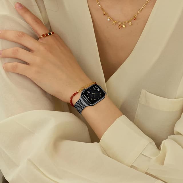 Detalle de OULUOQI 316 stainless steel metal replacement watch band for Apple Watch (38–49mm, Series 1–11/SE 3)