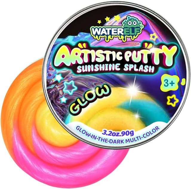 Detalle de WATERELF Glow in the Dark Putty Slime Putty Tin (Pink/Yellow/Orange) for Kids, Teens, and Adults