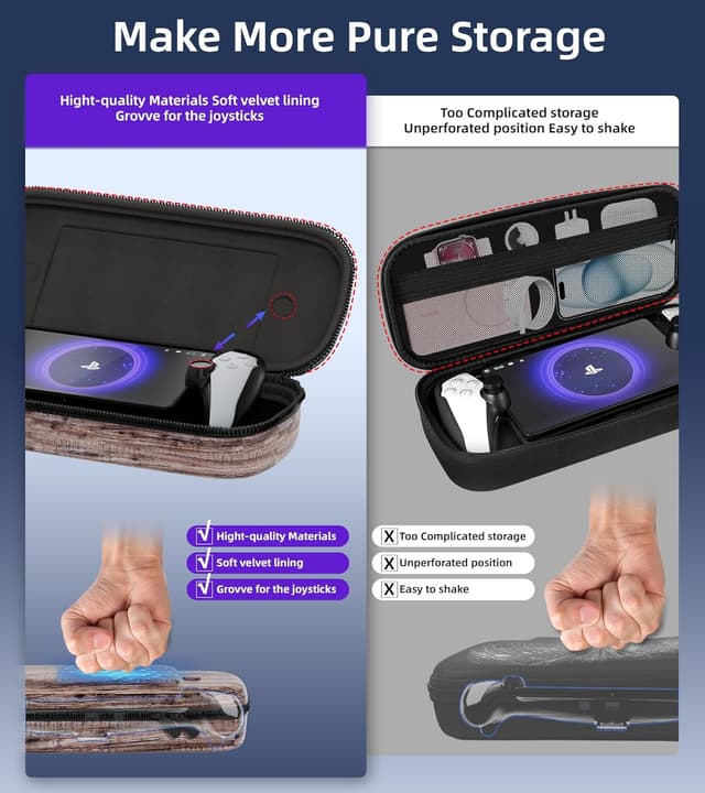 Detalle de QUAGGY 3-in-1 Accessoris Kit for PlayStation Portal — EVA carry case, TPU cover, 2 screen protectors (wood)