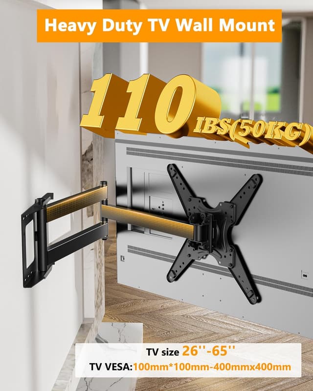 Thumbnail 6 de WHYFONE Extra Long Arm TV Wall Mount 48" Extension, Rotating Full Motion for 26"-65" TVs (VESA 400x400mm, 110 lbs)