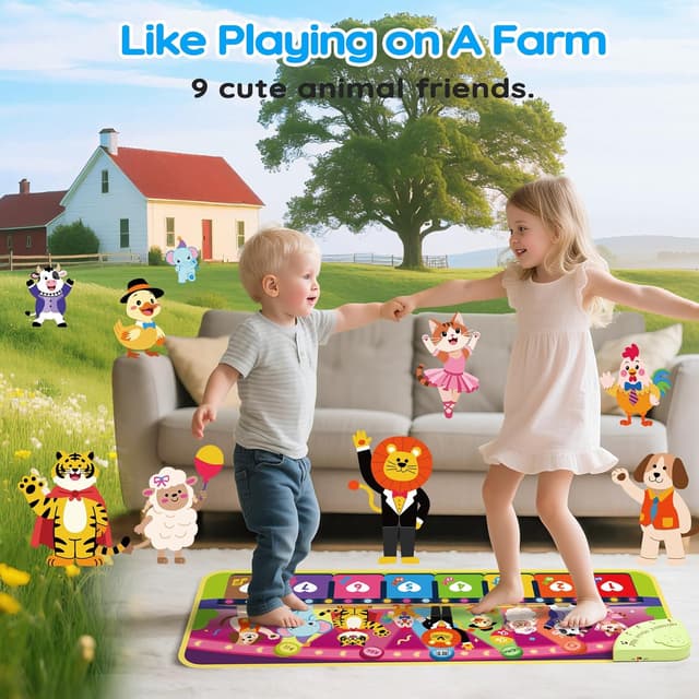 Detalle de MOMUSE 5-Language Piano Music Mat for toddlers (EN/DE/FR/IT/ES) with animal sounds and recording