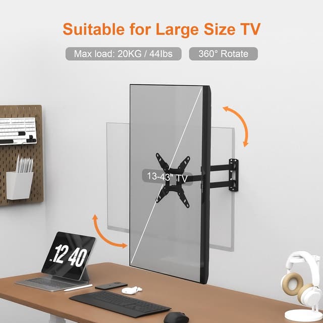 Detalle 2 de GRIFEMA GB1008-2 TV Wall Bracket (13–43 inch) – Swivel, Tilt & Extendable Mount up to 20KG, Max VESA 200×200mm