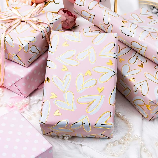 Detalle de Wikadlik Gold Heart Reversible Polka Dots wrapping paper roll (43cm x 10m)