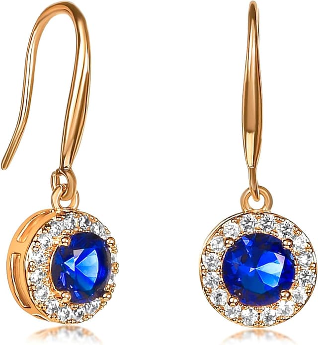 Detalle de Zavana boucles d’oreilles pendantes « halo » argent ou or, pierres bleues et zircons blancs