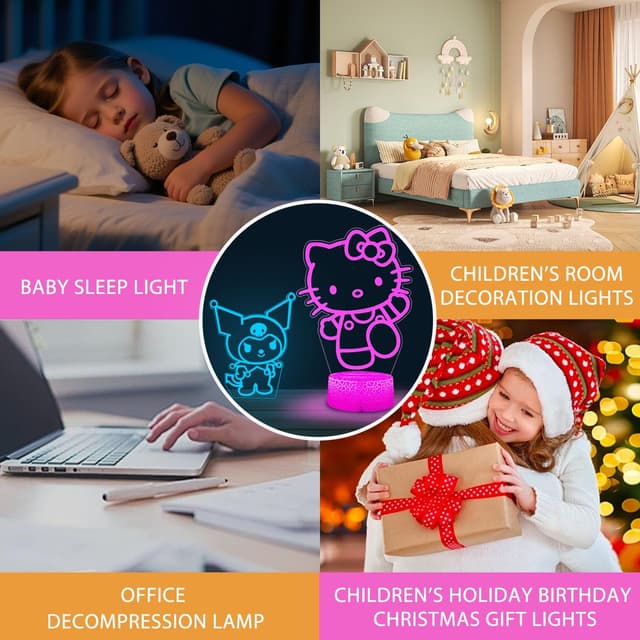 Thumbnail 6 de MIINSEY Kitty-lampada LED 3D notturna con telecomando e timer, 16 colori