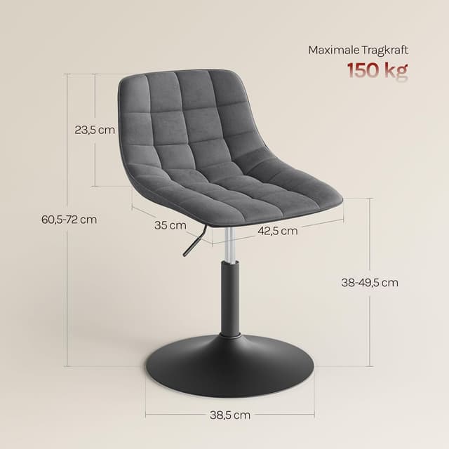 Detalle de WOLTU Schminktisch Stuhl / Hocker mit Rückenlehne – höhenverstellbar, 360° drehbar, Samt, dunkelgrau