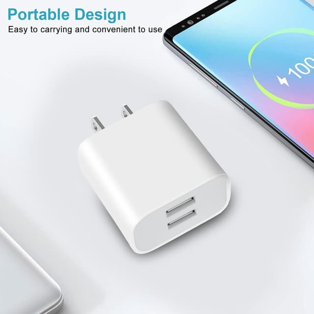 Detalle de 4 Pack Dual-Port USB Wall Chargers (White) — 5V/2.1A USB Power Adapters for iPhone, Galaxy, Pixel & More