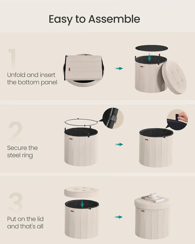 Thumbnail 5 de SONGMICS Mazie Round Storage Ottoman 1 — Velvet Seat