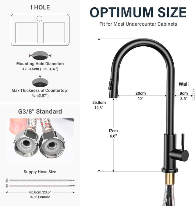 Thumbnail 6 de Schwarz Küchenarmatur 360° drehbar mit Brause 🚰