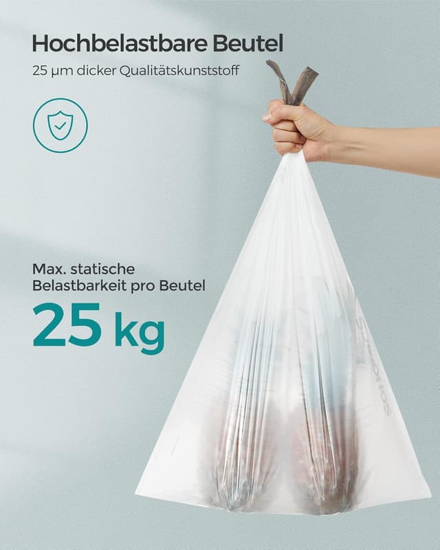 Detalle de SONGMICS Müllbeutel mit Zugband für 50 Liter, hochbelastbar, weiß – 3 Rollen (120 Stück) KRB050A03
