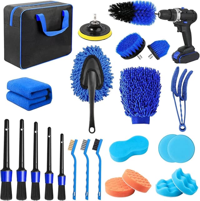 Detalle de 24 PCS Car Cleaning Kit with Drill Brushes – all-round interior, exterior & wheel detailing set