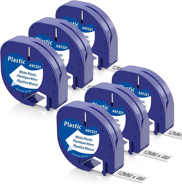 Detalle de Lot de 6 rubans compatibles Aken pour Dymo LetraTag 12 mm x 4 m (S0721610) noir sur blanc