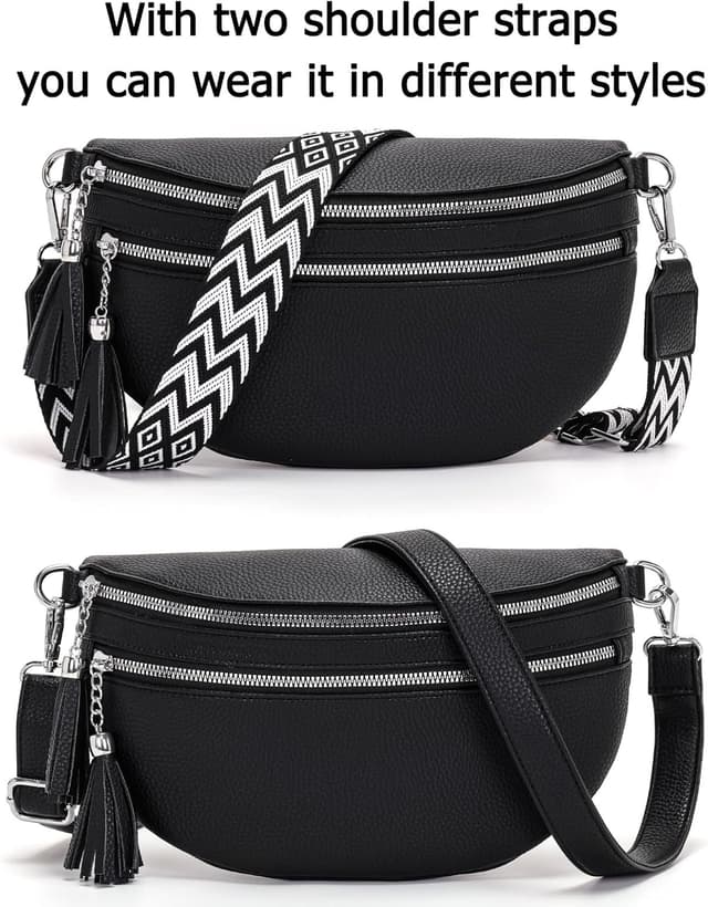 Detalle 2 de LANXINGLUO Bauchtasche Damen schwarz, Crossbody mit Kartenfach