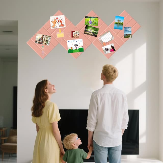 Detalle de 12 Pack Felt Cork Board Tiles (120x90cm) with Push Pins & Removable Adhesive Tabs – Pink