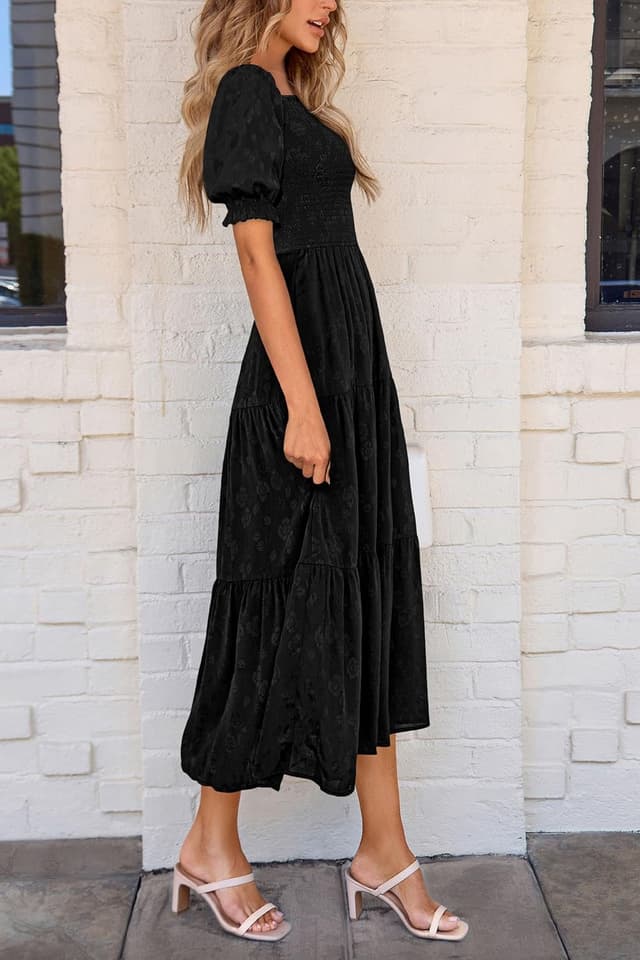 Detalle de PRETTYGARDEN Women’s 2026 Summer Casual Midi Dress (Square Neck, Smocked A-Line Floral)