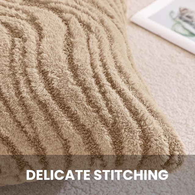 Thumbnail 6 de Ystyle lot de 2 housses de coussin décoratives 45 x 45 cm en peluche marron clair