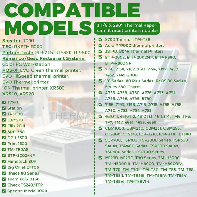 Detalle 2 de TK Thermal King 3 1/8" x 230' Receipt Rolls