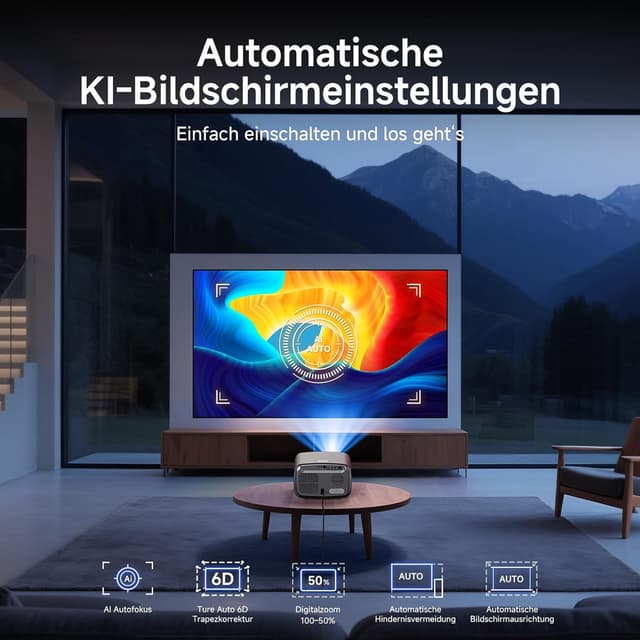 Thumbnail 6 de iSinbox JY821 4K Smart Beamer (1500 ANSI, HDR10+, Autofokus, 6D Keystone) für Netflix & Dolby Audio